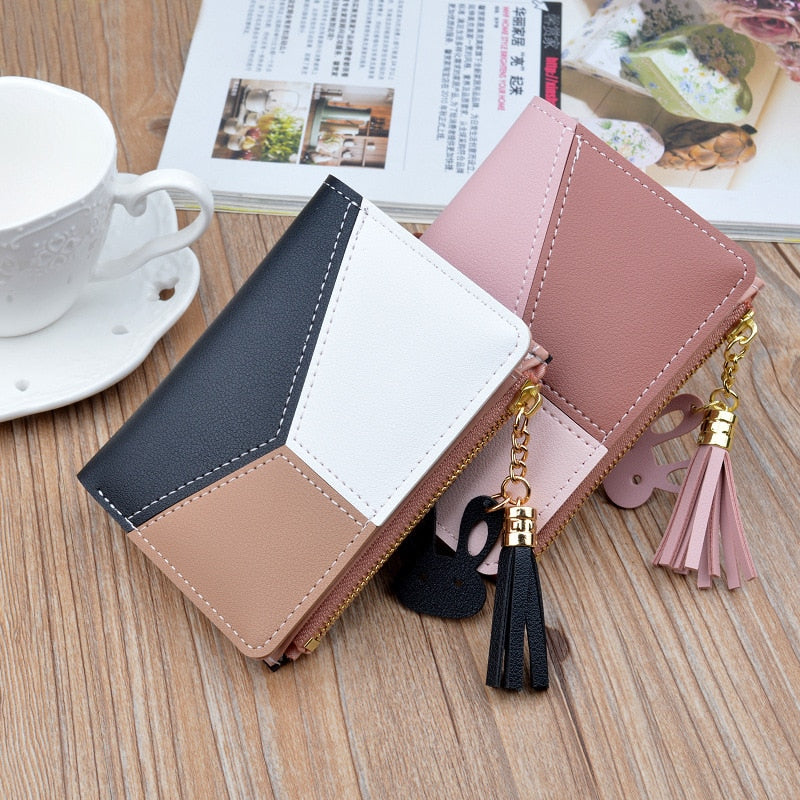 Womens Patchwork Cute Card Wallets Pocket Purse Wallet Lady Card Holder Coin Burse Female Fashion Short Money Bag