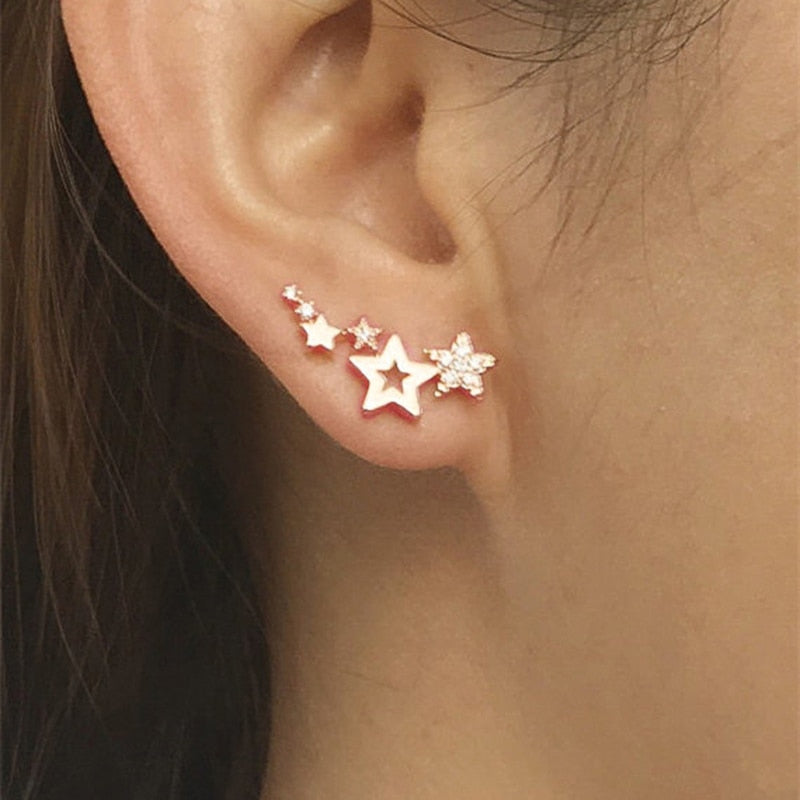 Stylish Star Womens Earrings Shiny White Zircon Exquisite Versatile Female Earring Star Ear Cuff Fashion Jewelry Choose Color