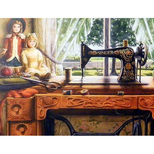 5D DIY Diamond Painting Sewing Machine Doll Art 3D Diamond Pictures Cross Stitch Embroidery Rhinestone Home Decor Artwork