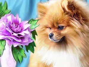 DIY Picture of Dog Purple Flower 5D Diamond Painting Full Square/Round Rhinestone Diamond Embroidery Home Decor Diamond Art