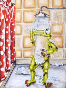 Frog Taking a Shower DIY Diamond Painting Full Square Drill 5D Diamond Embroidery Cross Stitch Cartoon Rhinestone Decor