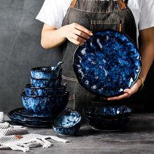 Load image into Gallery viewer, Creative Japanese Retro Blue Dishes Ceramic Dinner Plates And Bowls Kiln Changed Tableware Dinnerware Pick and Choose Set
