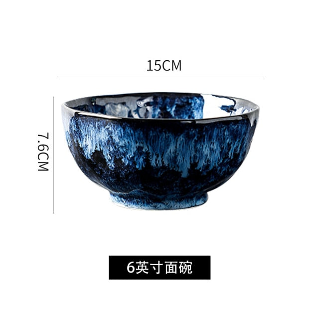 Creative Japanese Retro Blue Dishes Ceramic Dinner Plates And Bowls Kiln Changed Tableware Dinnerware Pick and Choose Set