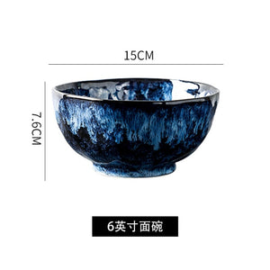 Creative Japanese Retro Blue Dishes Ceramic Dinner Plates And Bowls Kiln Changed Tableware Dinnerware Pick and Choose Set