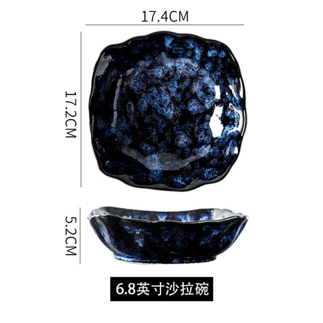 Creative Japanese Retro Blue Dishes Ceramic Dinner Plates And Bowls Kiln Changed Tableware Dinnerware Pick and Choose Set