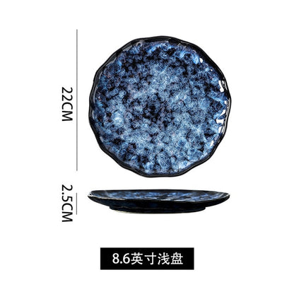 Creative Japanese Retro Blue Dishes Ceramic Dinner Plates And Bowls Kiln Changed Tableware Dinnerware Pick and Choose Set