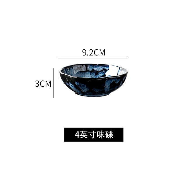 Creative Japanese Retro Blue Dishes Ceramic Dinner Plates And Bowls Kiln Changed Tableware Dinnerware Pick and Choose Set