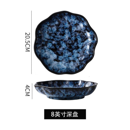 Creative Japanese Retro Blue Dishes Ceramic Dinner Plates And Bowls Kiln Changed Tableware Dinnerware Pick and Choose Set