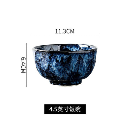 Creative Japanese Retro Blue Dishes Ceramic Dinner Plates And Bowls Kiln Changed Tableware Dinnerware Pick and Choose Set