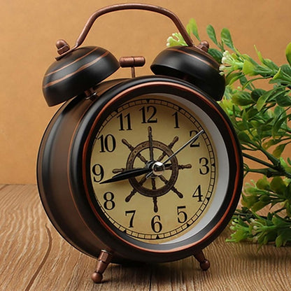 Vintage Night Light Alarm Clock European Retro Metal Alarm Clock Bedside Mute Needle Table Clock Gets bed Ringing Bell