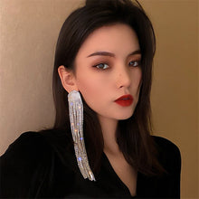 Load image into Gallery viewer, Long Tassel Full Rhinestone Drop Earrings for Women Oversize Crystal Dangle Earrings Fashion Jewelry Accessories
