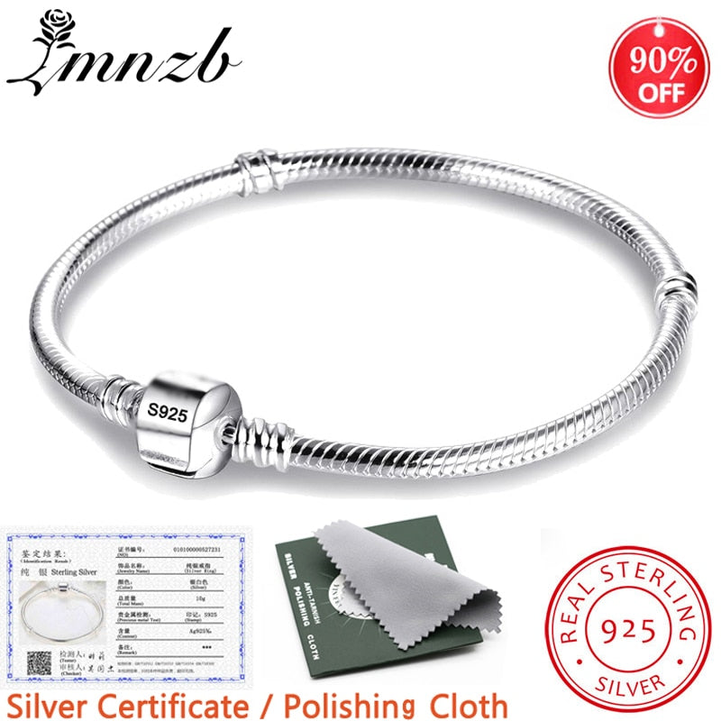 925 Sterling Silver Snake Chain With Certificate DIY Charm Bracelet for Women Men Great Gift Silver 925 Jewelry