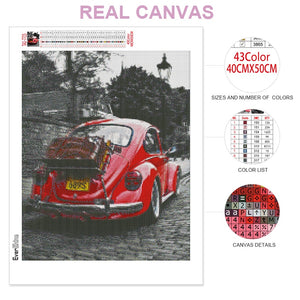 Red Volkswagen Bug 5D DIY Diamond Painting Kits for Adults Drill Kit Gem Art Crafts for Women Men Rhinestone Embroidery Arts Craft Home Décor