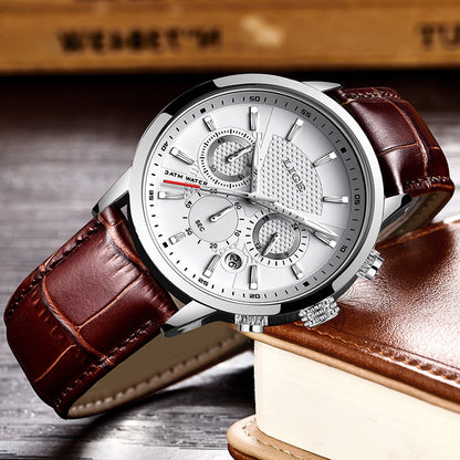 Mens Watches LIGE Top Brand Leather Chronograph Waterproof Casual Automatic Date Quartz Watch For Men Makes A Great Gift