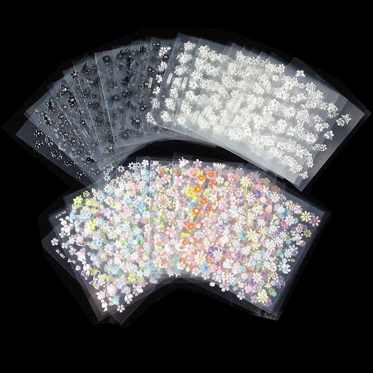 1 set 50Pcs Nail Art Diamond Painting 3D Flower Sticker Translucent Flowers Self-Adhesive Nail Art Sticker (50 different sticker)