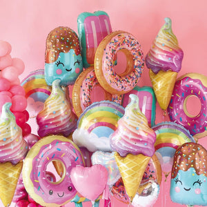 Donut Theme Party Decorations Candy Bar Ice Cream Balloons Baby Shower Happy Birthday Banner Decor Kids Toys Home Supplies