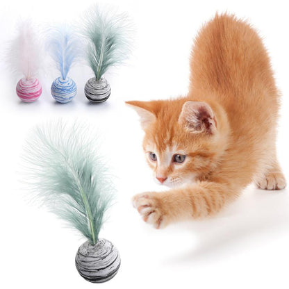 1pc Super Funny Cat Toy Star Ball Plus Feather Light Material Foam Ball Throwing Toy Star Texture Ball Feather Toy For Dog Cat New