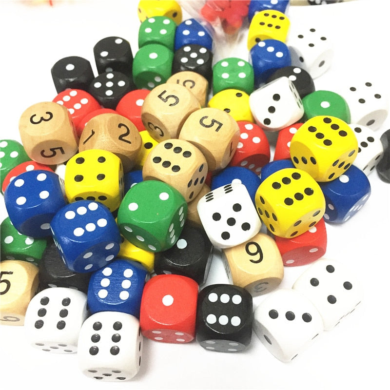 10pcs Wood Dice D6 Sided Dice 16mm Digital number or point Cubes Round Coener For Kid Toys Board Games