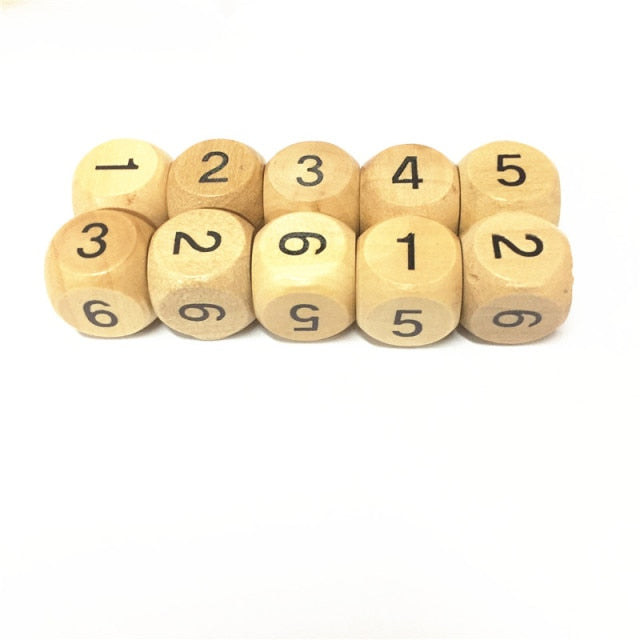 10pcs Wood Dice D6 Sided Dice 16mm Digital number or point Cubes Round Coener For Kid Toys Board Games