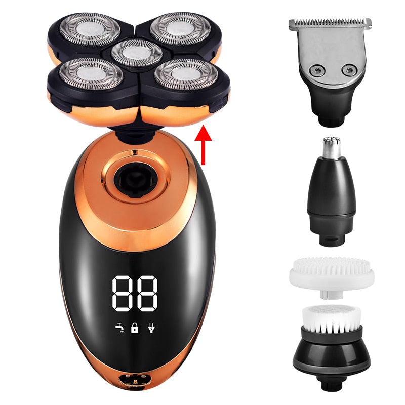 Waterproof Electric Shaver Razor for Men Beard Hair Trimmer Rechargeable Bald Head Shaving Machine LCD Display Grooming Kit