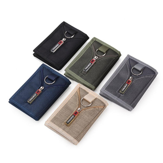 Men Trifold Velcro Wallet Men's Fashion Nylon Canvas Keychain Holder Window Card Holder Velcro Pocket Zipper Choose Color