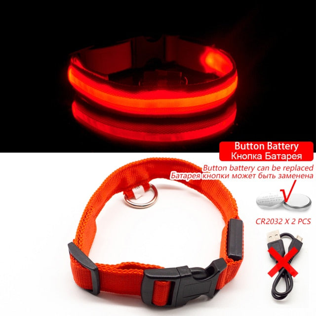 Battery Operated Led Dog Safety Collar Anti-Lost Pet Avoid Car Accidents Collar For Dogs Puppies Light-up Dog Collars Leads LED Pet Supplies Products