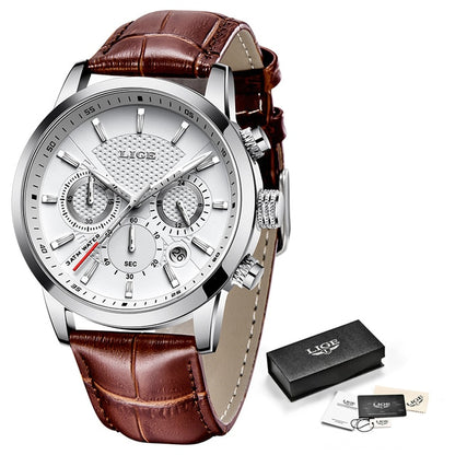 Mens Watches LIGE Top Brand Leather Chronograph Waterproof Casual Automatic Date Quartz Watch For Men Makes A Great Gift