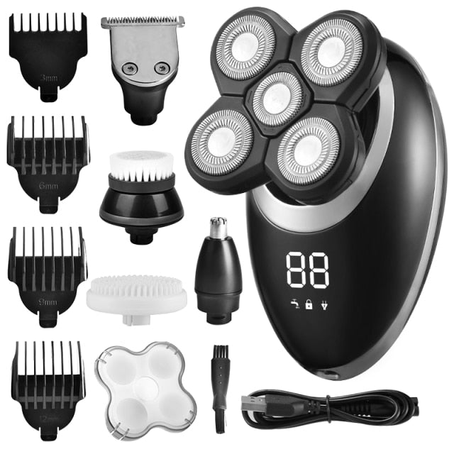 Waterproof Electric Shaver Razor for Men Beard Hair Trimmer Rechargeable Bald Head Shaving Machine LCD Display Grooming Kit