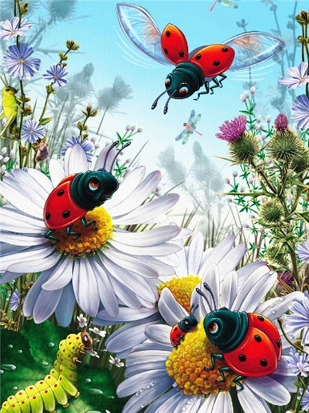 Picture of Lady Bugs Caterpillar DIY 5D Diamond Painting Full Round/Square Rhinestone Diamond Embroidery Home Decor Flower Art