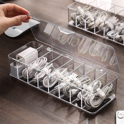 Cable Storage Box Transparent Plastic Data Line  Storage Container for Desk Stationery Makeup Organizer Key and Jewelry Box