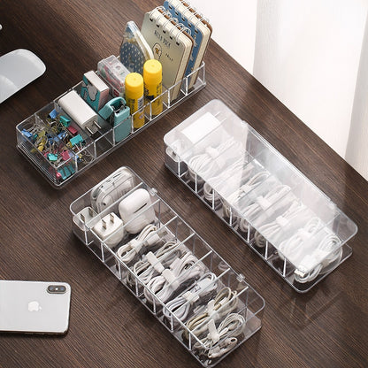 Cable Storage Box Transparent Plastic Data Line  Storage Container for Desk Stationery Makeup Organizer Key and Jewelry Box