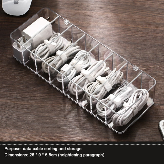 Cable Storage Box Transparent Plastic Data Line  Storage Container for Desk Stationery Makeup Organizer Key and Jewelry Box