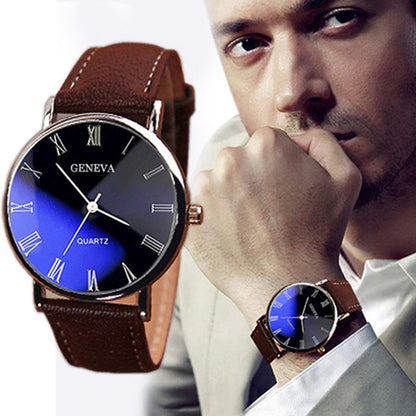 Mens Analog Quartz Business Wrist Watch with Roman Numerals Faux Leather Band Casual Watch Choose Color