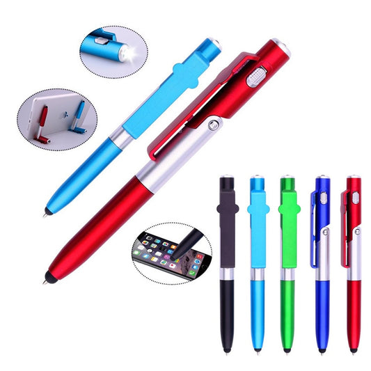 4-in-1 Universal Ballpoint Pen Screen Stylus Touch Pen Mini Capacitive Pen with LED Folds for Tablet Cellphone Stand Accessory