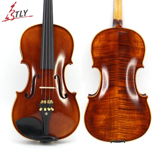 Hand-craft Advanced Violin Oil Varnish Naturel Flamed Maple Violin 4/4 Spruce Plate Ebony Parts w/ Bow Case Tuner