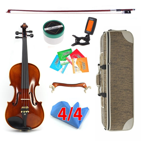 Hand-craft Advanced Violin Oil Varnish Naturel Flamed Maple Violin 4/4 Spruce Plate Ebony Parts w/ Bow Case Tuner