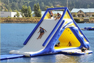 Inflatable Triangle Water Slide Toy Movable Lake Water-Slide Island comes with Air Blower