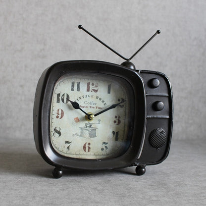 Super Silent Desk Alarm Clock Retro Design TV Television Clock Metal Vintage Style Classic Xmas Gift