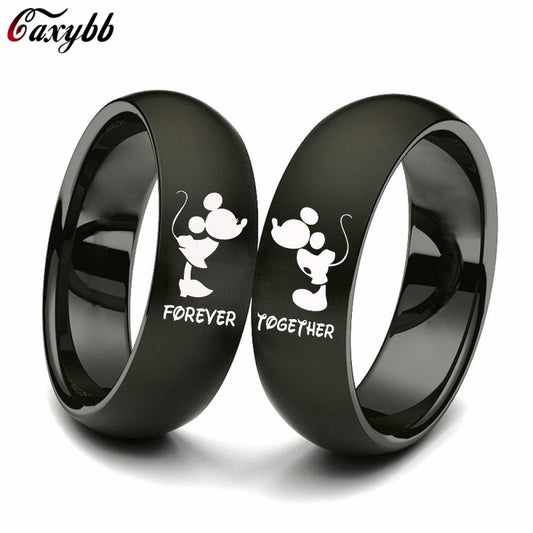 Lovers Ring Black Color Couple Ring Stainless Steel Wedding Forever Together Ring for Women and Men Promise Jewelry