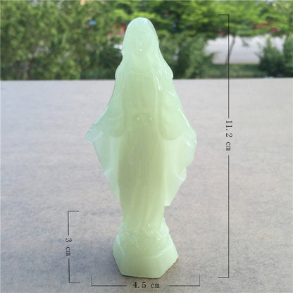 Glowing Madonna And Child Figurines Man-made Jade Stone Virgin Mary Jesus Statues Christmas Decorations For Home Christmas Gift