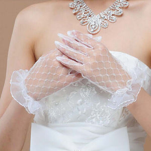 Black Red White Ivory Short Lacy Wedding Gloves Women Party Lace Gloves