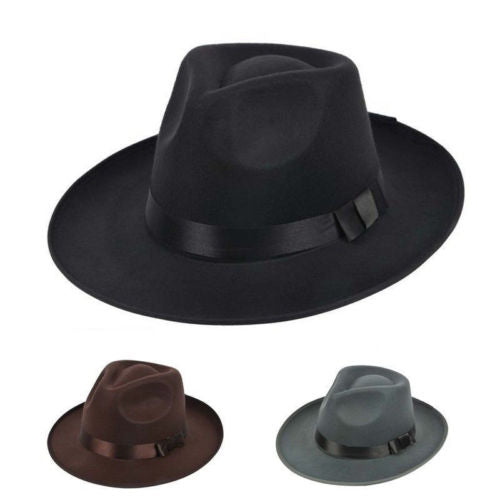 Unisex Hats Vintage Mens Women Hard Felt Cap Wide Brim Fedora Trilby Panama Gangster Cowboy Hat