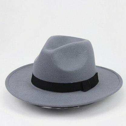 Unisex Hats Vintage Mens Women Hard Felt Cap Wide Brim Fedora Trilby Panama Gangster Cowboy Hat