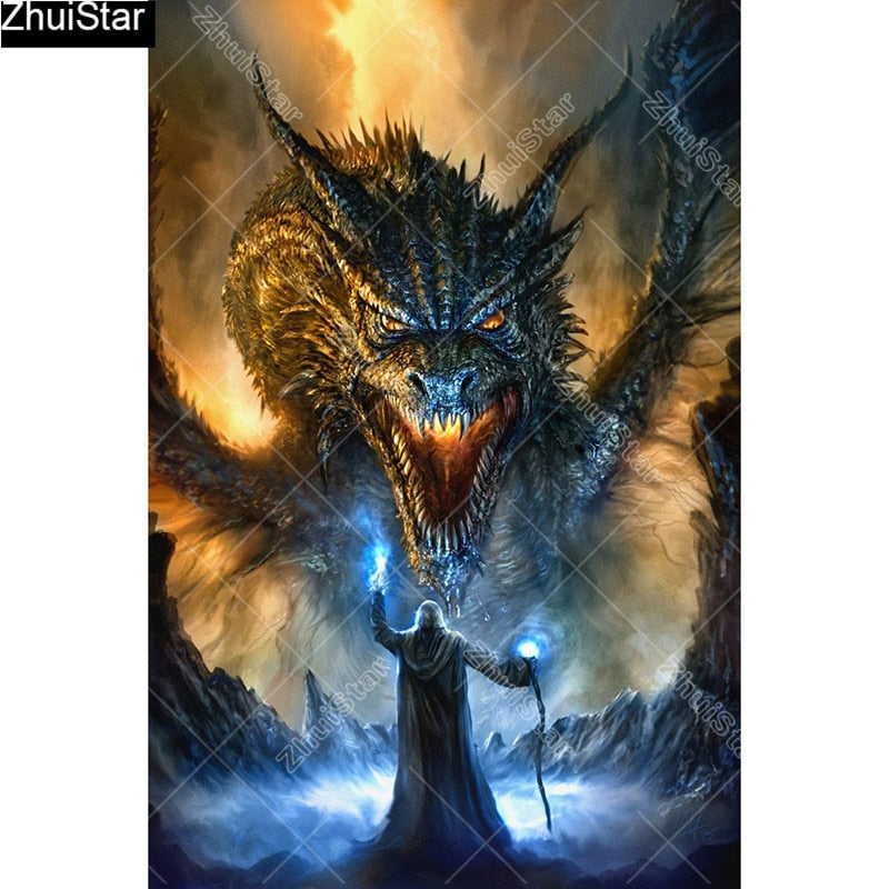 Wizard Dragon 5D Diamond Dots Painting DIY Full Drill Square Round Diamonds Arts Crafts Embroidery Fantasy Rhinestone Painting Home Decor